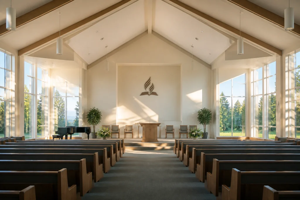 Illustration representing Warner Robins Seventh-day Adventist Church — generated artwork, not a photograph